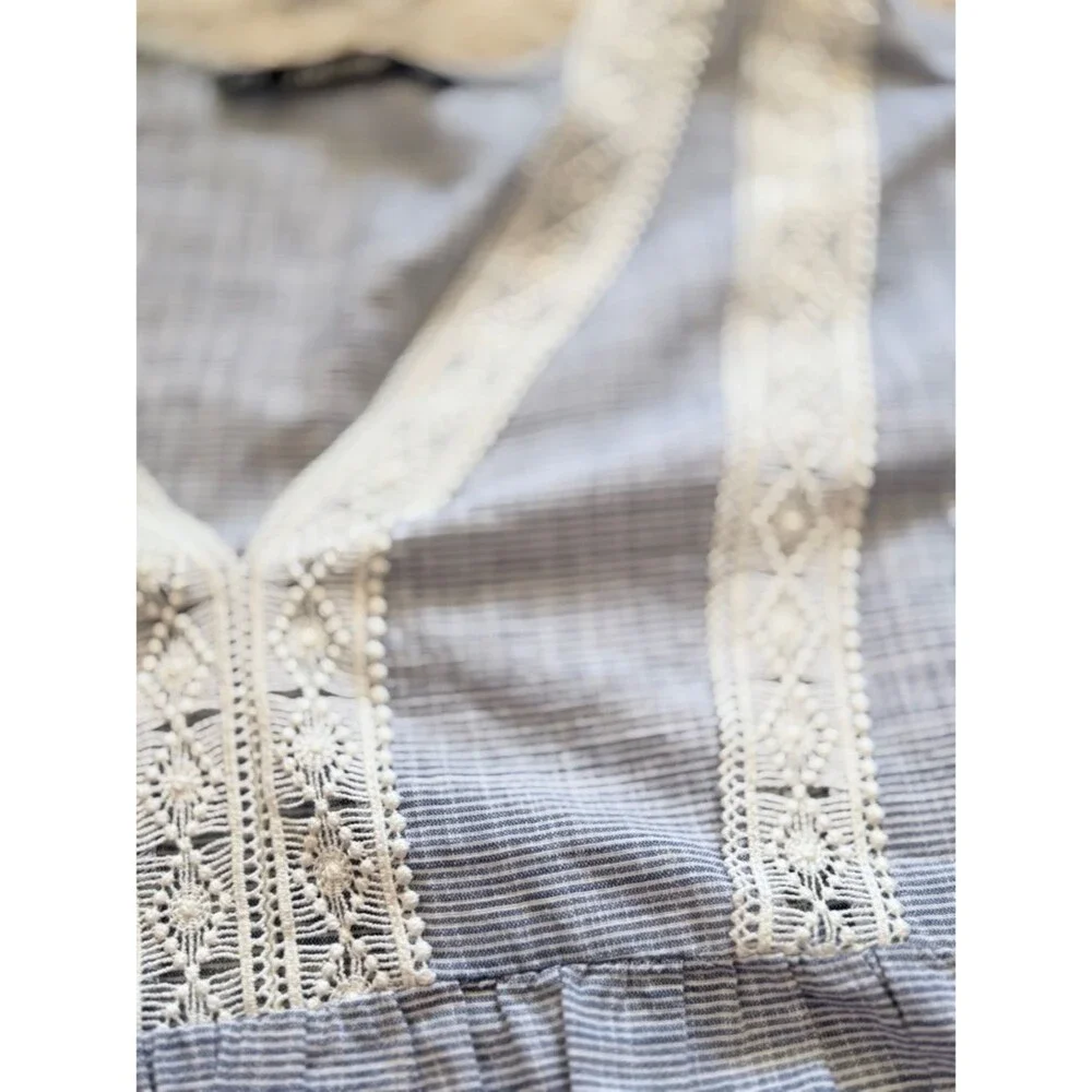 Zara Light Blue V-Neck Lace-Trim Peplum Blouse